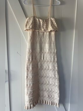 Saltwater LUXE Cream Crochet Midi Dress with Ruffle Bodice